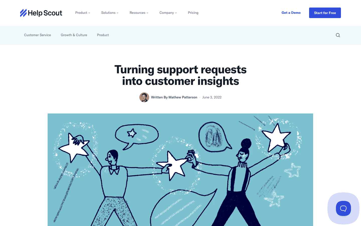 Help Scout's blog post "Turning support requests into customer insights," written by Mathew Patterson, Help Scout's Customer Service Content Lead